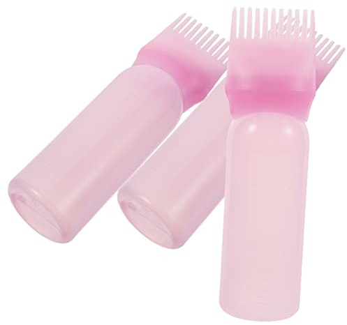SAFIGLE Botella Aplicadora de Peine para Coloración del Cabello, Plástico Rosa, Fácil de Apretar y Aplicar, 3 Piezas para Salón
