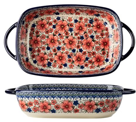 UZAMIRLEX Sartenes para lasaña, Fuente de cerámica for Horno con asa, Rectangular, de 730 ml y 1900 ml, Varios tamaños(1900ml)