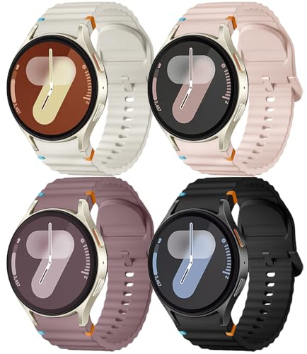 Mastten 4 Pack Sport Band Kompatibla med Galaxy Watch 7 – mjukt silikonband för Galaxy Watch 6 5 4 rem 40mm 44mm – inget mellanrum vågigt klockarmband för 6 Classic / 4 Classic / 5 Pro
