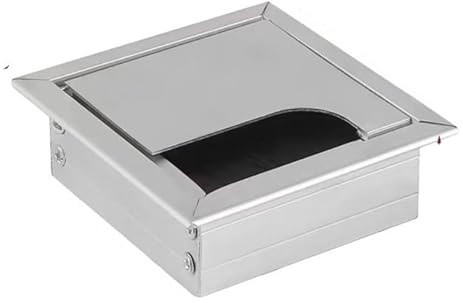 Passacavo da scrivania in lega di alluminio, copricavo rettangolare con spazzola nera for PC, tavolo da ufficio, 1 porta di uscita for la gestione dei cavi(Silver,120x120mm)