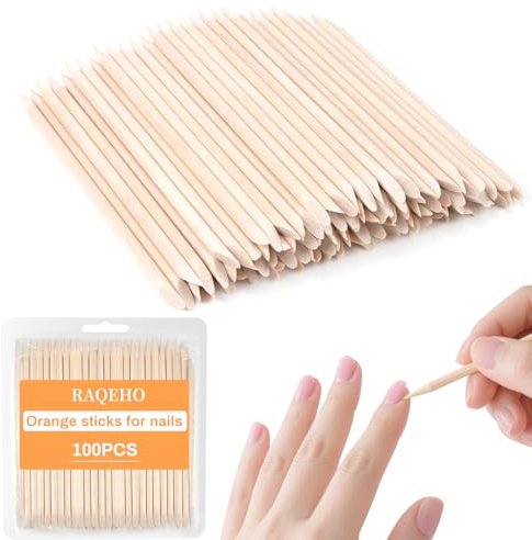 RAQEHO 100 palitos naranjas para uñas, desechables, de doble cara, de madera, empujadores de cutículas, palitos de naranjo para uñas, removedor de esmalte de uñas, manicura, pedicura, arte