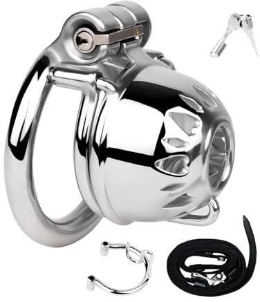 Kleiner Peniskäfig mit PA Ring Metall Keuschheitskäfig mit Verdecktem Schloss und Gürtel SM Sexspielzeug Cock Cage Atmungsaktiv und Tragbar Edelstahl Chastity Cage Männer für Penis Bondage (50mm,B)