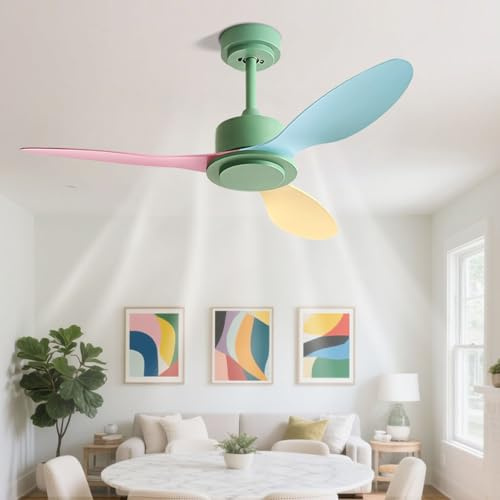 IBalody Ventilatori da soffitto Moderni Senza luci Ventilatore da soffitto Silenzioso per Interni, Senza Luce, Pale Colorate, Ventilatore da soffitto a 6 velocità per la Camera da Letto dei Bambini.