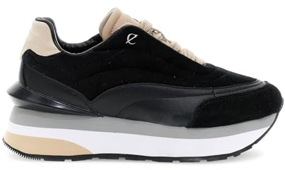 CAFèNOIR - Zapatillas De Running De Terciopelo Negro Y Piel, para Mujer, Color Negro, Talla 40