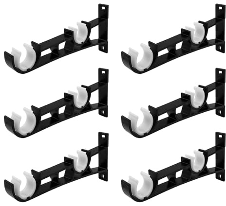 Paquete de 6 soportes de metal dobles para barras de cortina para postes de 25 mm, soportes de montaje seguro en pared, soportes de riel de cortina dobles