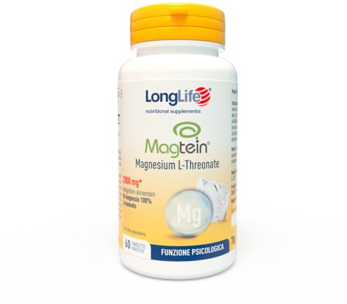LongLife MagTein® | Magnesio L-Treonato | Supporto cognitivo e memoria | Benessere cerebrale | Alta biodisponibilità | 60 tavolette | Vegano e senza glutine