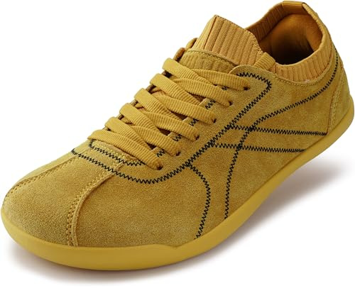 WHITIN Women's Wide Width Toe Box Minimalist Minimus Zero Drop Barefoot Shoes Size 8 Casual Fashion Comfy Walking Non Slip Suede Sneaker Yellow 39