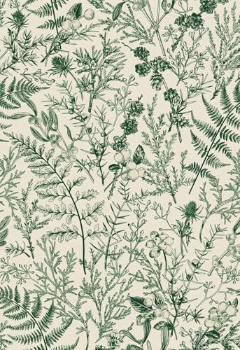 ANLIKY-Pro Self Adhesive Wallpaper, Green Leaf Branch Peel and Stick Contact Paper, 44x300CM Vintage Leaves Wildflowers Pattern Removable Wallpaper Decorative Film for Wall Decal