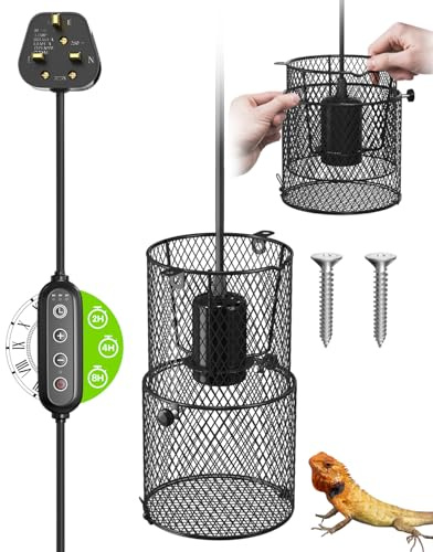 Lustaled Retractable Reptile Heat Lamp with Timer, 100W E27 Tortoise Ceramic Lamp Holder, Dimmable, Anti Scald Lampshade for Bearded Dragon, Snake, Turtle, Chicks, Lizard (Bulb Not Included)