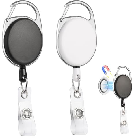 2-pack magnetisk infällbar bricka rulle för märkeshållare ID-namn bricka hållare rullar magnetisk bricka klämma för sjuksköterska lärare läkare kontor med karbinhake rulle klämma 61 cm dragsladd