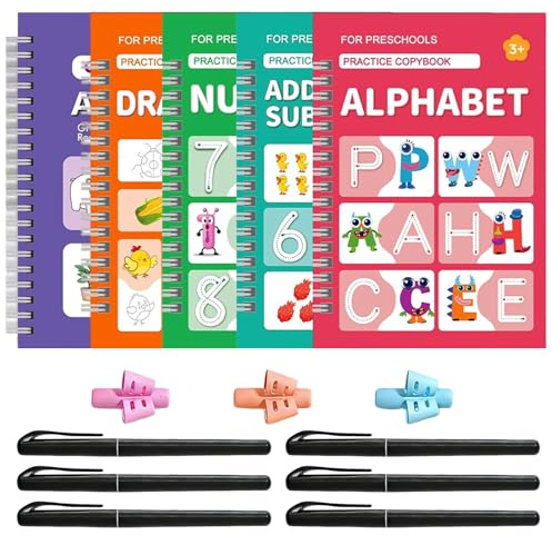 KINDLUME Cahier d'Écriture Réutilisable avec Rainures, Affiche Alphabet, Ensemble d'Apprentissage de l'Écriture, pour Pratique à la Maison ou au Bureau, Idéal pour Tous Niveaux