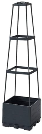 Helilyco Cama de jardín elevada con sistema de riego automático de enrejado ajustable, plantas trepadoras, tomates, flores, verduras, 3 capas