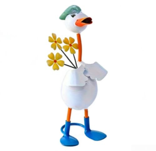 Statua decorativa a forma di anatra da giardino, in ferro, per spazi esterni, tra cui giardini, cortili e prati dall'aspetto classico (giallo)