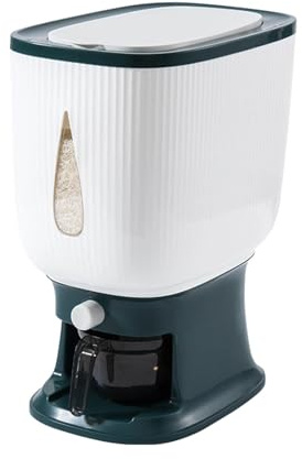 Distributeur de riz de 10 kg (22 lb) avec récipient hermétique pour le stockage du riz domestique, idéal pour la cuisine et le rangement. Comprend un verre doseur et convient (Green, One Size)