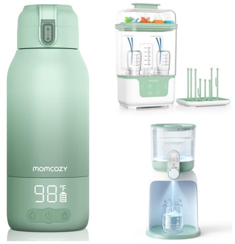 Momcozy Flaschenzubereiter Baby mit Dual-Licht & MW05 Tragbarer Flaschenwärmer Baby für unterwegs & Elektrischer Dampfsterilisator & Trockner für Babyflaschen