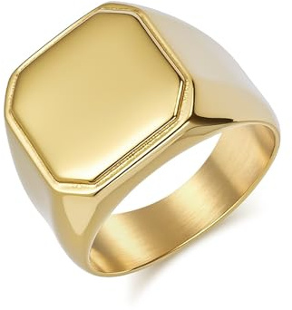 TIEHOKTW Herrenringe Verlobungsring Schlichter Siegelring Gravur, Hochzeit Ring Edelstahl 16MM Eheringe Freundschaftsringe Silber/Gold/Schwarz Ohne Stein Modeschmuck für Herren Gr. 54-70