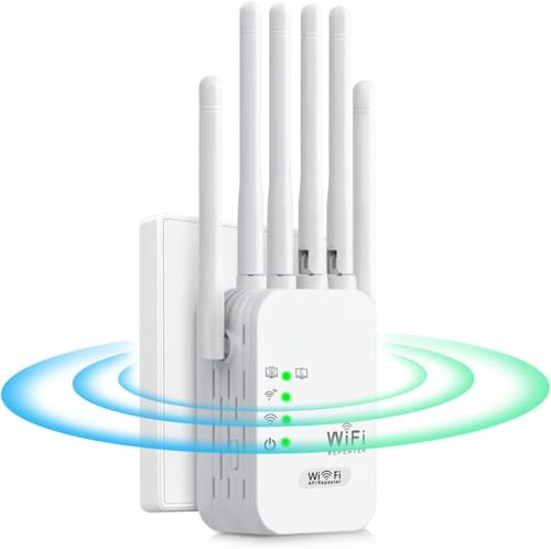 Ripetitore WiFi 1200Mbps, Dual Band 5GHz e 2.4GHz Extender WiFi Potente,Amplificatore Segnale con 6 Antenne e 2 Porte LAN, Modalità Ripetitore/Router/AP,Copertura Estesa per Casa e Ufficio