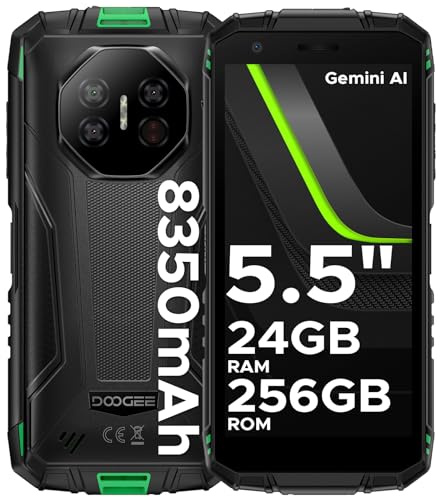 DOOGEERugged Fire 3 Ultra Rugged Smartphone, 8350mAh, Android 15 Rugged Phone With Gemini AI, 5.5 HD+, Octa Core, 24GB+256GB Waterproof Phone, 20MP Night Vision Camera, Fingerprint Unlock, NFC