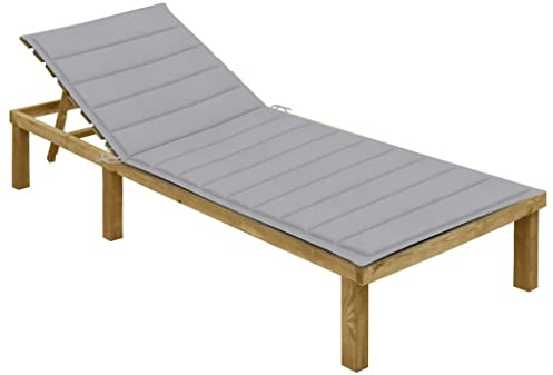 Fisinber Lettino da giardino in legno di pino impregnato con schienale regolabile, sedia a sdraio rustica per giardino, terrazza e balcone, 200 x 70 cm