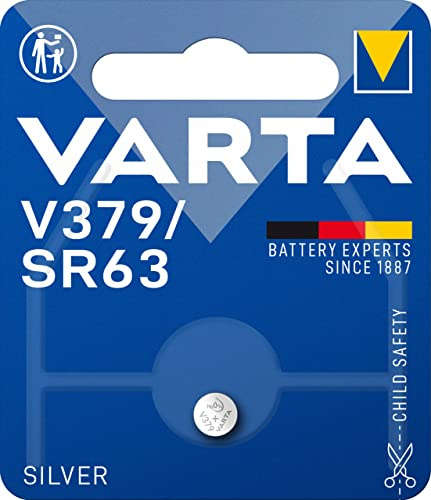 VARTA Batterien V379/SR63 Knopfzelle, 1 Stück, Silver Coin, 1,55V, kindersichere Verpackung, für elektronische Kleingeräte - Uhren, Autoschlüssel, Fernbedienungen, Waagen