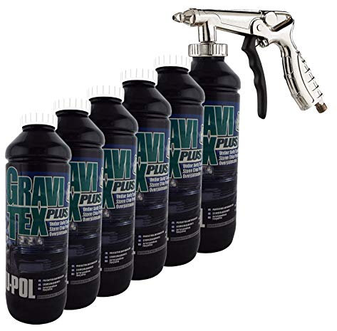 Gravitex U-Pol White Professional Stone Chip Protector 6 x 1 Litre + Air Fed Application Gun Underbody, Vehicle Stone Chip Protection Primer Can be Over Painted