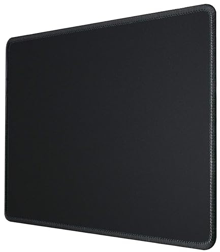 Silmo Musmatta S 32 x 27 cm, sydda kanter - Musmattor i tyg halkfri och tyst, Svart - för gaming, kontor, hemmakontor - tvättbar, rullbar - kantsöm