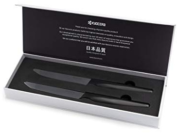 Kyocera SK-2PC BK-BK EU, Juego de cuchillos para carne, 11.5 cm, cuchilla de cerámica de zirconia afilada con micro sierra, afilada a mano, liviana, no corrosiva, sin transferencia de sabor