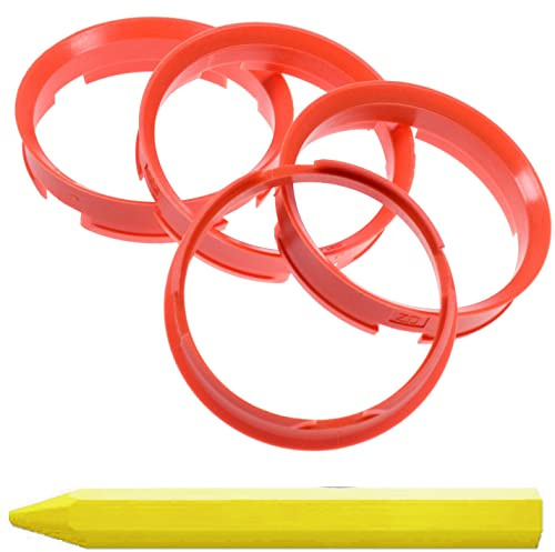 RKC 4X Zentrierringe Orange 72,6 mm x 67,1 mm + 1x Reifen Kreide Fett Stift