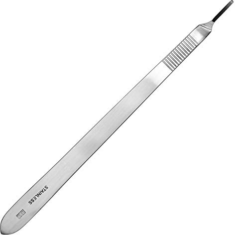 May Skalpellhalter gebogen 20 cm Figur 3 flacher Griff Edelstahl | Gebogener, extra langer Skalpellhalter (20 cm) der Figur 3 aus Edelstahl für Modellbau und Grafik