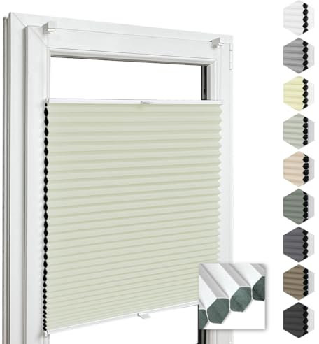 Home-Vision® Premium Doppelplissee Wabenplissee ohne Bohren mit Klemmfix (Weiß-Creme, B105cm x H120cm) Modern Klemmfix Blickdicht Plissee Sonnenschutz Hitzeschutz Jalousie für Fenster Thermo