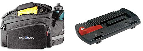 KlickFix Farradtasche Tourino Schwarz Gepäckträgertasche, 22 x 23 x 35 cm, 16 Liter & Zubehör Gepäckträger-Adapterplatte Schwarz, one Size