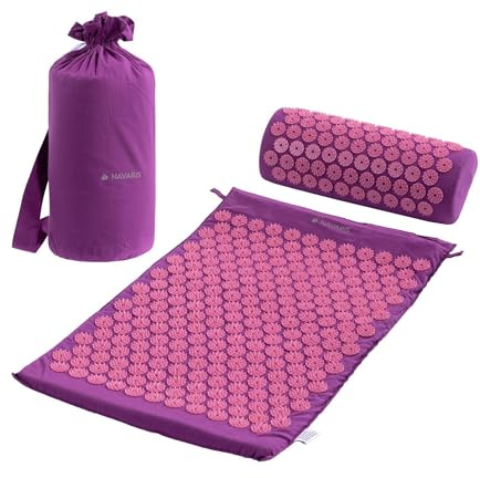 Navaris Set per Agopressione Tappetino e Cuscino - 1x Tappeto Svedese Chiodato con Borsa - Materassino e Cuscinetto Yantra Mat - Sole Indiano