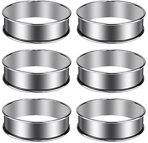 Meetory 6 Anillos De Tarta Enrollados Dobles, Anillos De Muffin Inglés, Anillos De Crumpet Profesionales Para Herramientas De Fabricación De Alimentos En El Hogar, 3.15 Pulgadas