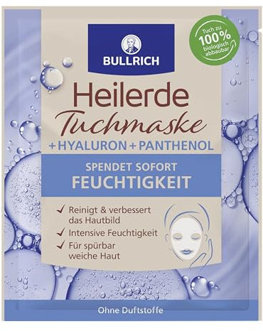 Bullrich Heilerde Tuchmaske + Hyaluronsäure | Spender der Haut Feuchtigkeit | Vegan | 1 Tuchmaske