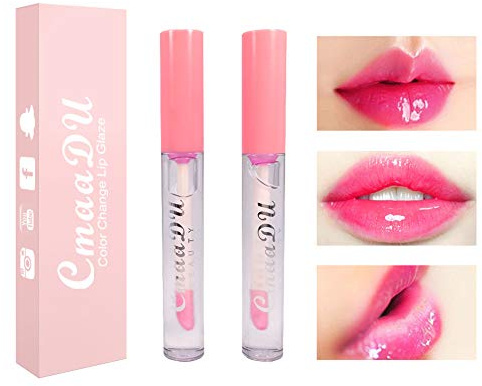 BINGBRUSH 2 Pcs Color Changing Lip Gloss Lip Oil Tinted, Pink Magic Mood Lipstick,Temperature Color Change Lip Stain Lip Balm, Longlasting Lips Will Not Dry Out