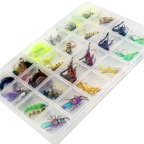 Fliegenfischen-Fliegen-Set mit Fliegenbox, Nymphen, Trockenfliege, Nassfliegen, Luftschlangen, realistische Fliegen (realistische Fliegen)