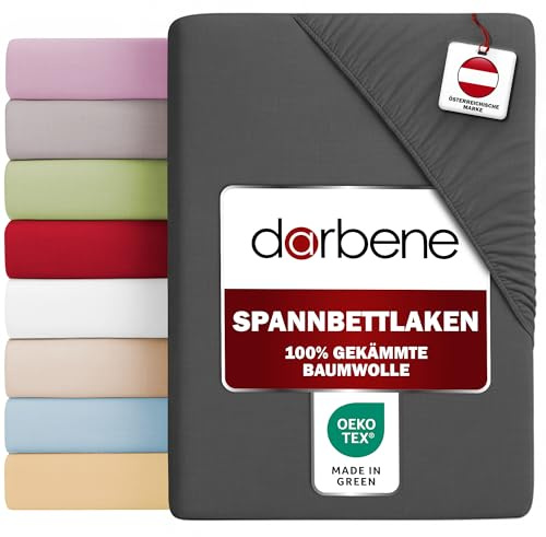 DarBene® Spannbettlaken, Oeko-TEX, Anthrazit, 140x200 cm | 100% gekämmte Baumwolle, 145 g/㎡ Jersey, bis 30 cm Matratzenhöhe, atmungsaktiv, weich, kuschelig