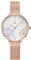 Alienwork Armbanduhr Damen Roségold Metall Mesh Armband Edelstahl Weiss Elegant