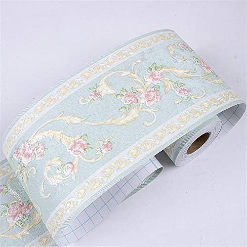 GouieRylin Carta da parati autoadesiva per bordo del bagno, impermeabile, bordi per pareti della cucina, in PVC, rimovibile, bordo delle piastrelle fiore verde 10.6cm X 500CM