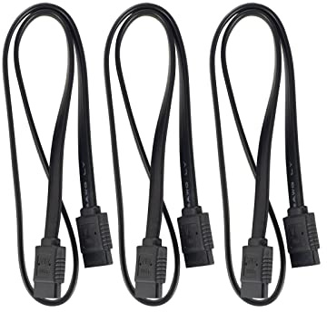 Herfair Lot de 3 câbles SATA III de 50 cm - Câble de connexion S-ATA 3 - Câble de connexion pour disque dur SSD - Clip en métal - 6 Gbit/S - 2 connecteurs droits de type L (noir)