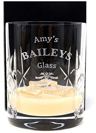 Regalo Personalised Engraved Crystal Glass Tumbler - Baileys Design (Cardboard Gift Box)
