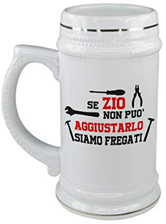 bubbleshirt Boccale da birra Compleanno - se zio non può aggiustarlo siamo fregati - zio - in ceramica - capienza 50 cl - idea regalo