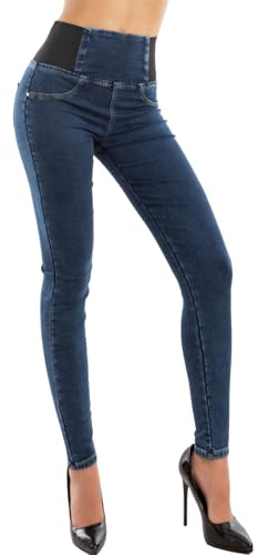 Toocool Jeans Donna Pantaloni Skinny Vita Alta Elasticizzati Cintura W0330 [M,Blu Scuro]