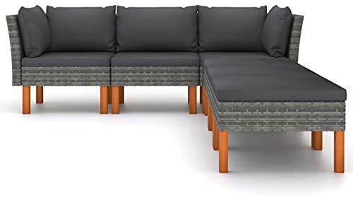 Gecheer 6-TLG. Gartenmöbel, Garten-Lounge-Set mit Kissen, Gartensofagarnitur, Terrassensofa, Rattansofa, Sitzgruppe, Gartensofa Ecksofa Mittelsofa Poly Rattan Grau Kissen Farbe: Anthrazit