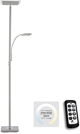 SellTec LED Stehlampe, Deckenfluter dimmbar mit Leseleuchte, moderne Stehleuchte, Lesearm verstellbar, Fernbedienung + Touch, Lichtfarbe warmweiß - kaltweiß