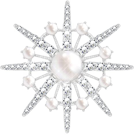 KristLand Stern Blume Schneeflocke Brosche Glänzende Kristall Damen Brosche Braut Hochzeit Brosche Pin Brosche Silber Farbe-Perle