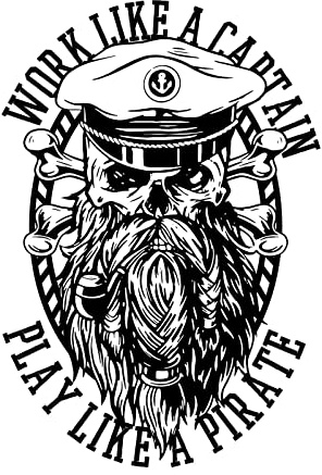 Offbeat Stickers 3” Work Like A Captain Play Like A Pirate Quote Sticker Sailor Hat Tattoo Skull Decal for Car Bumper Truck Window Laptop