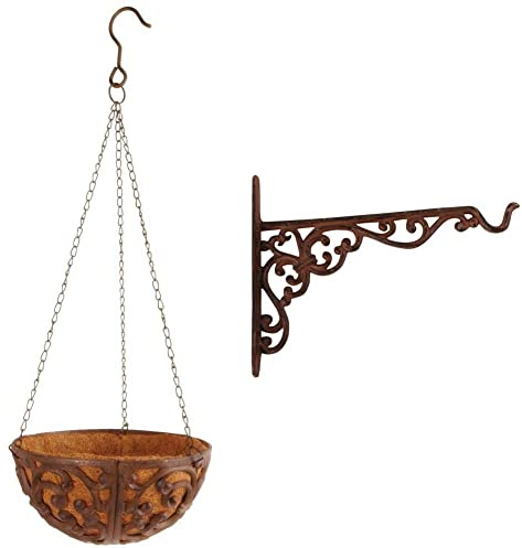 Esschert Design Esschert BPH25 Design, Hanging Basket Gußeisen Durchmesser 25 cm S, 26, 5 x 26, 5 x 15, 5 cm Hängevorrichtung, Haken für Hanging Basket M, Rostbraun, 25.1 x 2.4 x 18.8 cm, BPH29