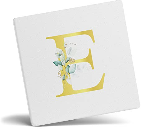 Taza de café con letra E personalizada, regalo personalizado, letra impresa con efecto dorado, no metálica, taza de café de cerámica para hombres o mujeres, taza extra grande y gigante, posavasos