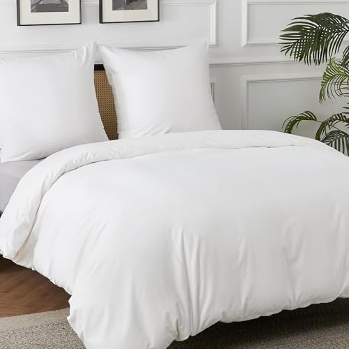 BEDSURE Ropa de cama de 200 x 200 cm, algodón blanco, juegos de ropa de cama de 200 x 200 cm, funda nórdica edredón de 3 piezas con 2 fundas de almohada de 80 x 80 cm, ropa de cama con cremallera